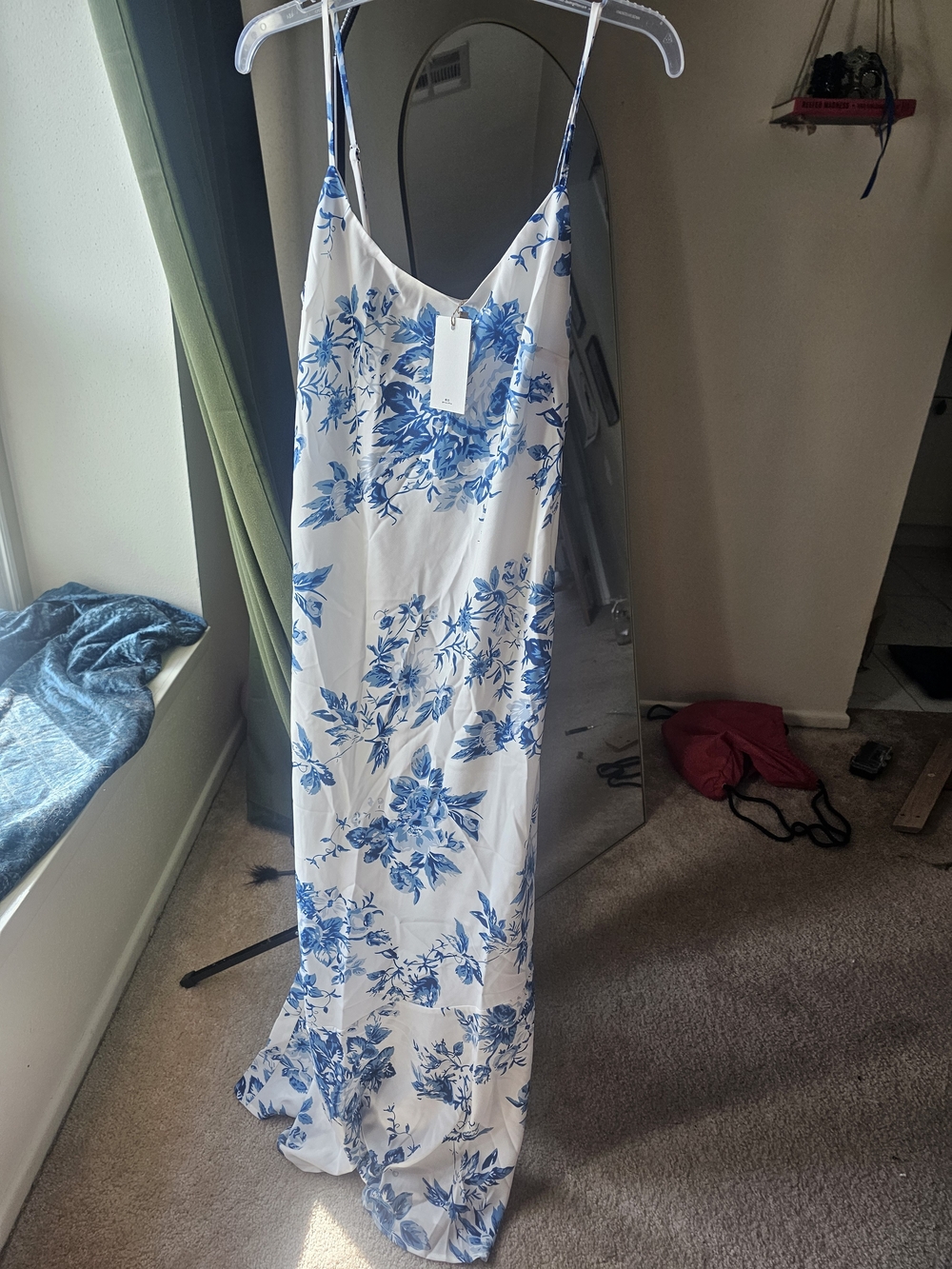 RIHOAS White Maxi Slip Dress with Blue Floral Print